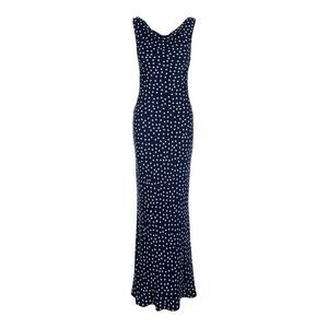 Plain Women Blue Long Dress With All-Over Polka Dot Motif In Tech Fabric Woman